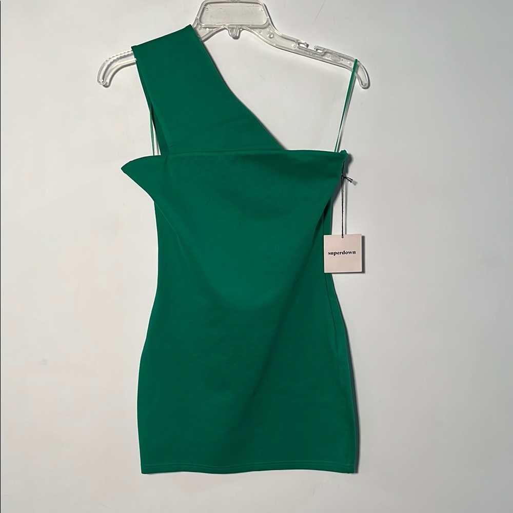 SUPERDOWN NWT "Rockie" Party Bodycon One Shoulder Bright Green Mini Dress SZ M - Picture 3 of 15